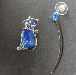 Vintage cloisonne cat and tail stud earrings